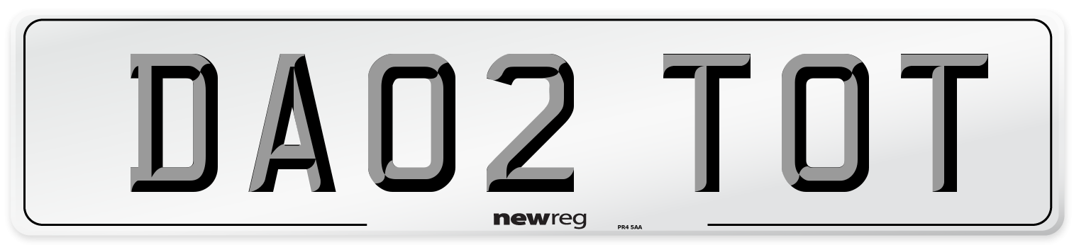 DA02 TOT Number Plate from New Reg
